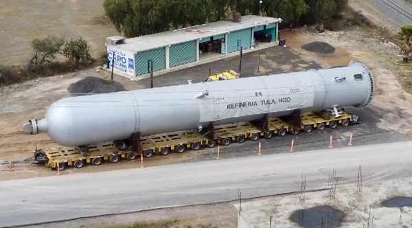 Llega a Hidalgo un reactor que forma parte de la planta Coquizadora que se construye en la refinería de Tula
