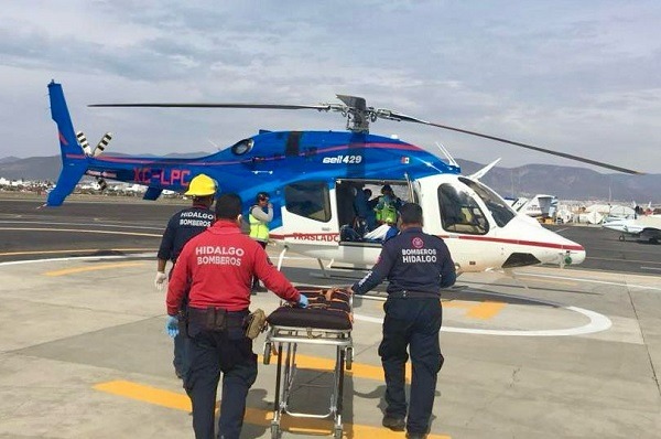 Gobierno del Estado realiza traslado aeromédico de menor que sufrió quemaduras en Huejutla