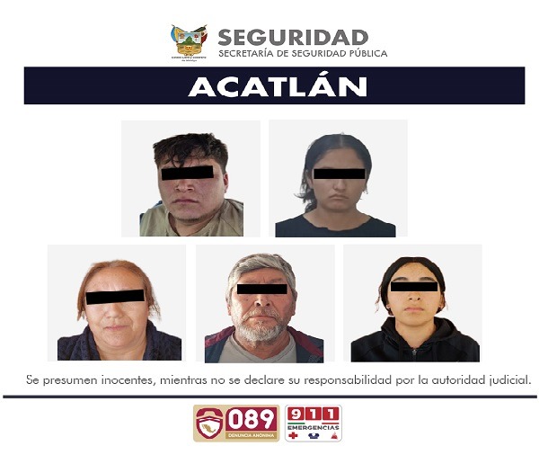 Detiene SSPH a 5 personas en Acatlán por delitos contra la salud