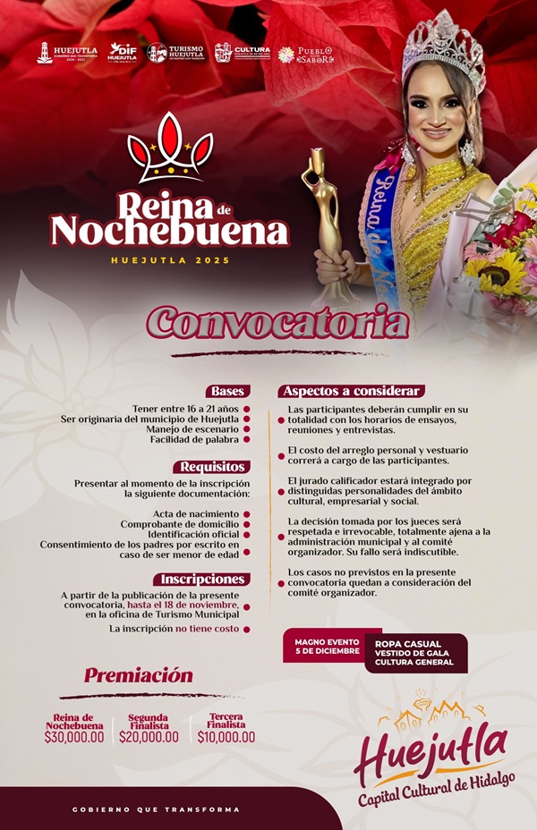 Convocan a jóvenes de Huejutla al certamen Reina de la Feria de Nochebuena 2025