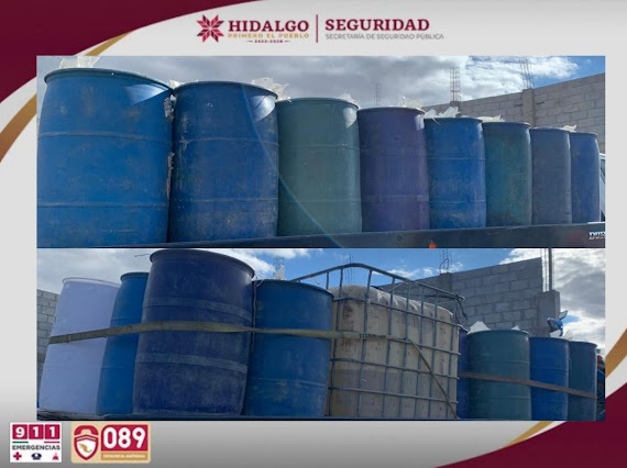 Golpe a la delincuencia, en operativos en Tepeapulco y Tulancingo aseguran 6,400 litros de hidrocarburo y 450 dosis de droga