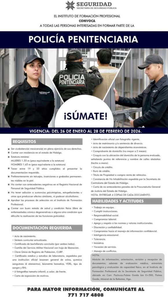 SSPH convoca a sumarse a la Policía Penitenciaria