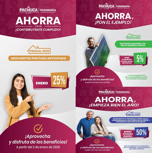 Últimos dos días para aprovechar el 25% de descuento en el Predial 2026 en Pachuca