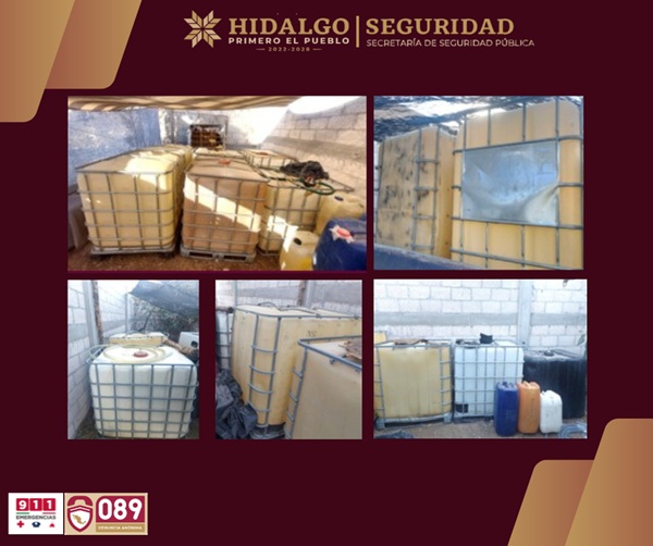 Realizan operativo contra el robo de hidrocarburo en Tlahuelilpan, aseguran más de 500 litros de combustible en San Primitivo