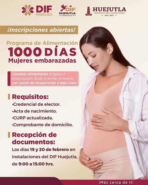 Atención mujeres embarazadas: DIF Huejutla invita a participar en el programa alimentario “1000 días”
