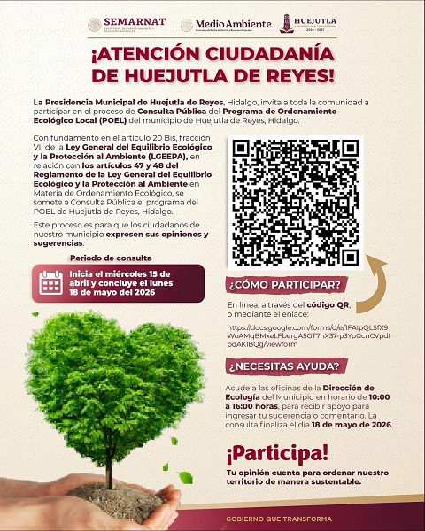 Invitan a participar en consulta pública del Programa de Ordenamiento Ecológico Local de Huejutla