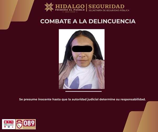 Policía Estatal asegura en Pachuca a presunta implicada en esquema «gota a gota»