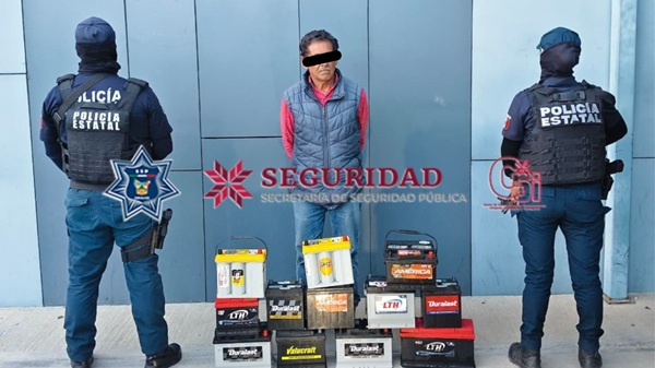 SSPH asegura a una persona y recupera acumuladores para automóvil robados en Mineral de la Reforma