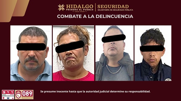 Con operativos simultáneos en 3 municipios, SSPH asegura a cuatro sujetos por narcomenudeo y robo en Hidalgo