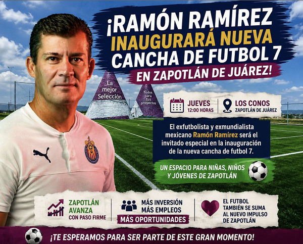 Ramón Ramírez inaugurará nueva cancha de fútbol 7 en Zapotlán de Juárez