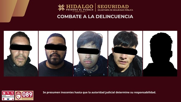 SSPH detiene cinco presuntos involucrados en distribución de droga en Tolcayuca