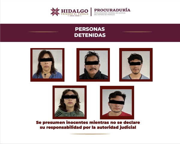 Tras un cateo en el barrio de El Arbolito en Pachuca, personal de la AIC detienen a cinco personas por narcomenudeo