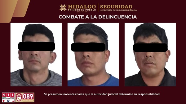 SSPH asegura a tres sujetos por robo a negocio en Epazoyucan