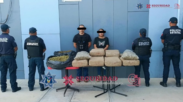 SSPH detiene en Ixmiquilpan a pareja que trasladaba 72 kilos de marihuana