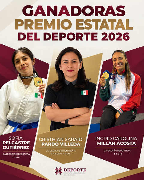 Hidalgo reconoce a tres mujeres con el Premio Estatal del Deporte 2026